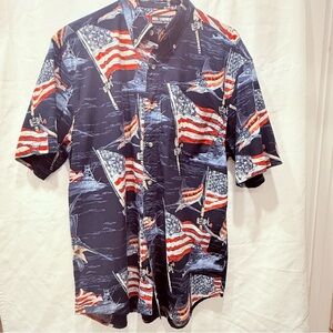 Reel Legends Men's  Blue Red  Flag Print Shirt